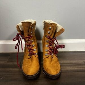Women's Tan Boots with Red Laces